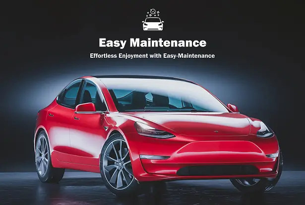 Red Tesla Model 3 with a high-gloss, reflective finish under studio lighting, representing low-maintenance coating benefits.