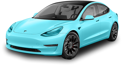Tesla Model 3 fully highlighted in blue, indicating full-body PPF coverage on all painted surfaces.