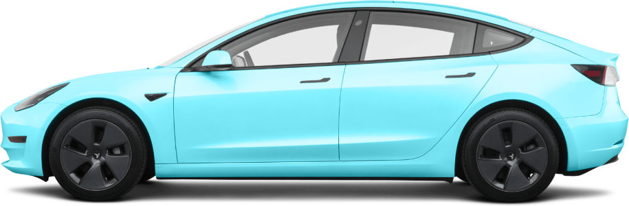Tesla wrapped in glossy sky blue color film on a white background.