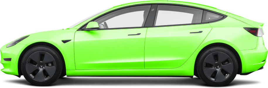 Tesla coated in neon green vinyl wrap for a high-visibility look.