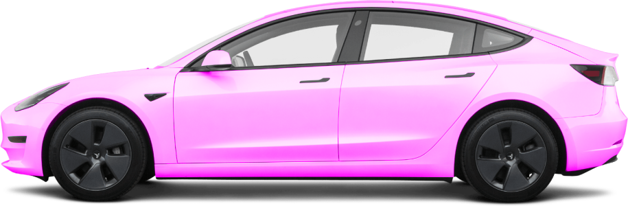 Tesla with a vibrant pink vinyl wrap displayed in profile.