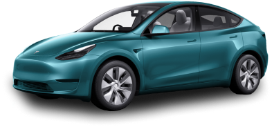 Tesla Model Y in a vibrant teal color with standard paint protection film offering bold style and durability.