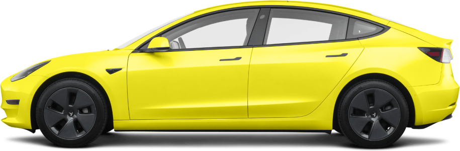 Tesla featuring a bright yellow full-body vinyl wrap.